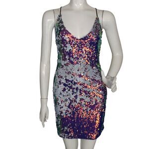 BY & BY Dress, Jr 5, All Sequined, Spaghetti straps, Color Change/Iridescent